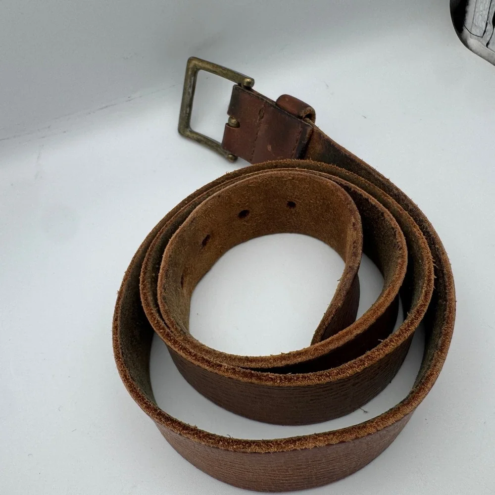 Bison Designs Brown Leather Belt Mens 38 Handcrafted USA Brass Buckle 1.5in Wide
